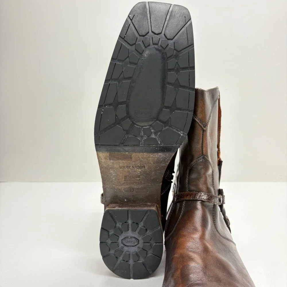 Mark Nason Corleone Brown Leather Harness Boots Square Toe Moto Men's Size 13